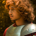 Seguin III - DALL·E 2022-08-06 17.23.15 - a handsome teenage medieval soldier with long curved blond hairs and blue eyes wearing a red armor.png