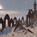 Neuberg Abbey - DALL·E 2022-08-06 18.25.19 - the ruins of a monastery crushed buried in snow by an avalanche in a snow storm, digital art.png